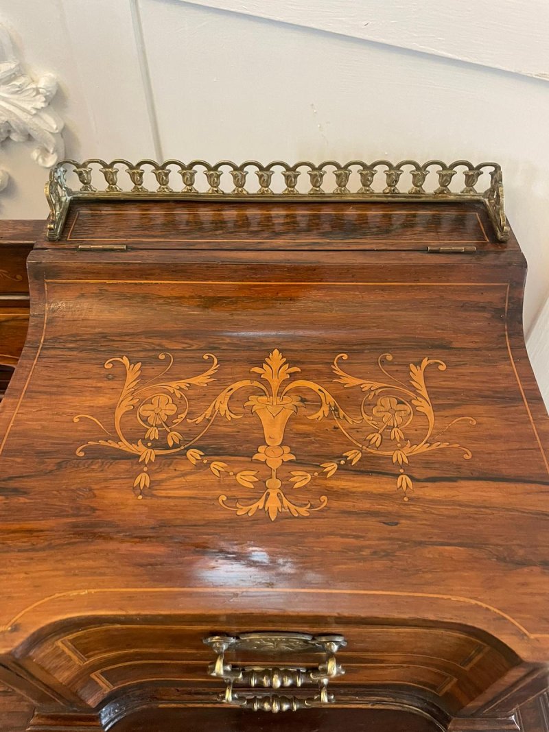 Fine Quality Antique Victorian Freestanding Maple & Co. Inlaid Writing Desk - Image 18